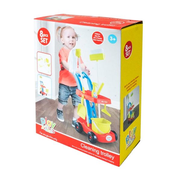 Kids Pretend Play Cleaning Trolley Set - 8 Piece