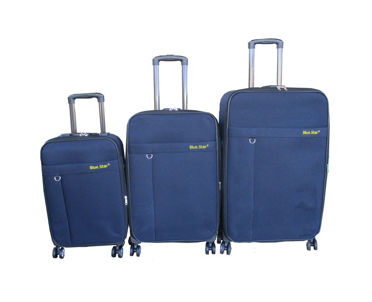 Blue Star - 3-Piece Navy Fabric Trolley Luggage Set with Spinner Wheels