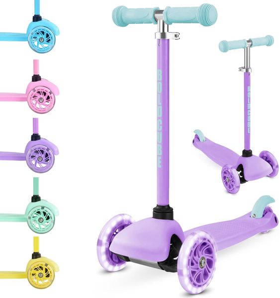 BOLDCUBE Teeny 3 Wheel Scooter 2-6 Yr Lightup Wheels Lightweight Adjustable