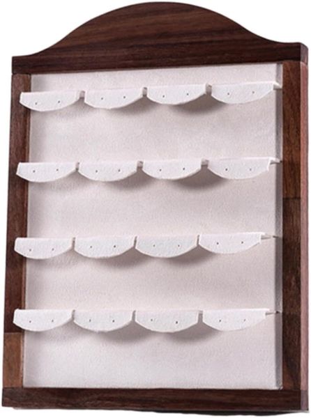 Solid Wood Earring Display Stand with Velvet Rows Walnut Finish