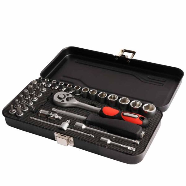 Socket &amp; Ratchet Set 34pc 1/4" DR CRV 12 Point Metal Case