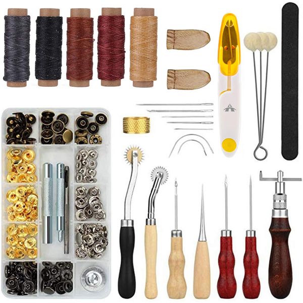 28-in-1 Leather Working Hand Stitching Tools Set with Snap Fasteners Kit