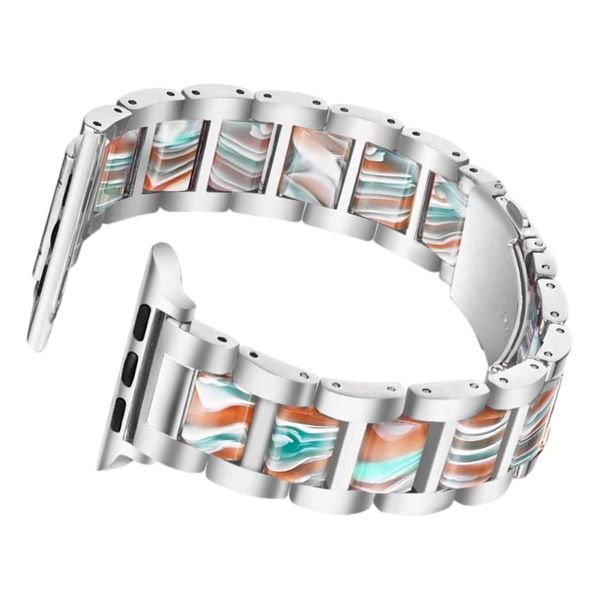 Resin &amp; Silver Stainless Steel Band compatible with Apple Watch 38/40/41mm