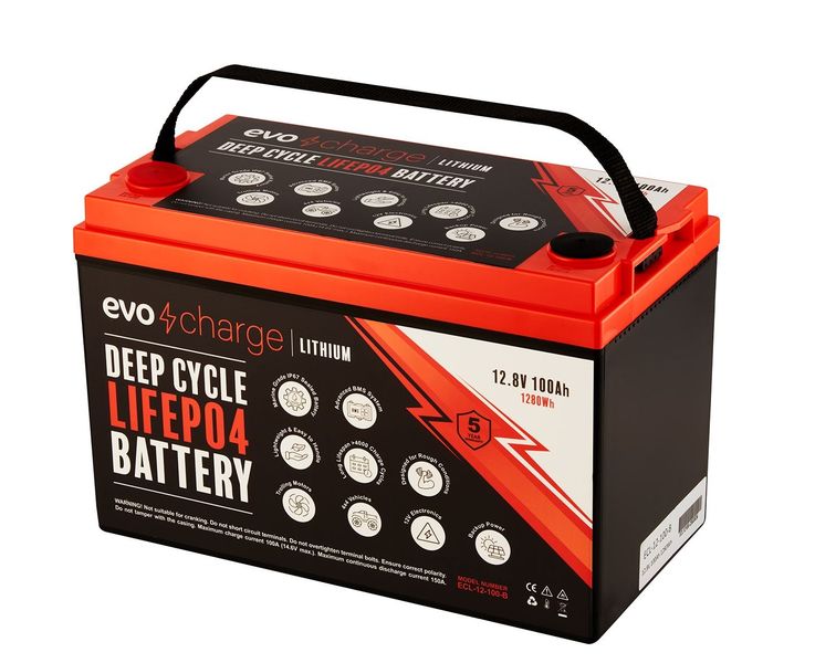EvoCharge 12V 100Ah LiFePO4 Lithium Battery