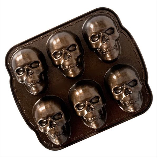 Ware Halloween Bakeware Haunted Skull Cakelet Pan Bronze