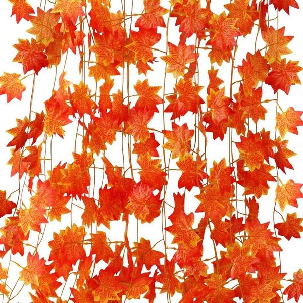 Set of 12 Decorative Garlands, Artificial Maple Leaves, Yellow