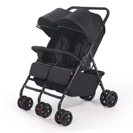 Side by side outlet twin pram