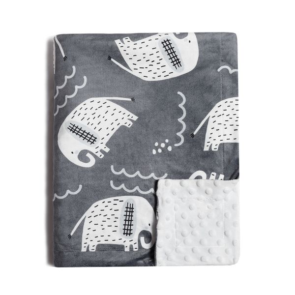 Big Minky Dot Blanket - Grey Elephant