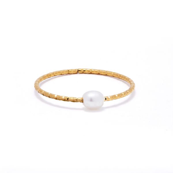 Lily &amp; Rose Waterproof Stainless Steel Pearl Hammered Ring