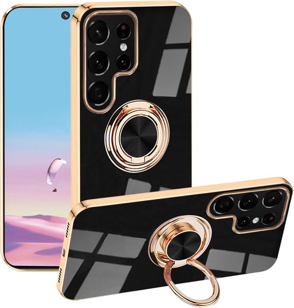 Plating TPU Ring Holder Phone Case Compatible With Samsung Galaxy S22 Ultra