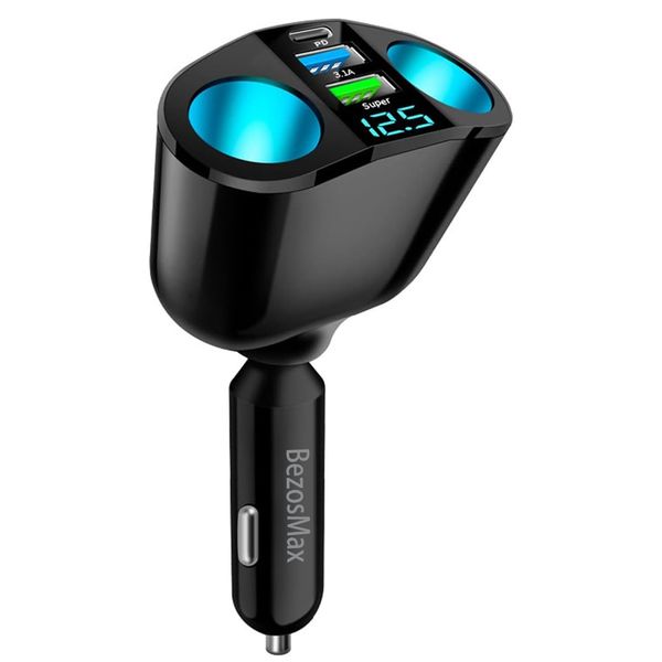 BezosMax Car Cigarette Lighter Splitter, USB 3.0 USB C 20W Fast Car Charger