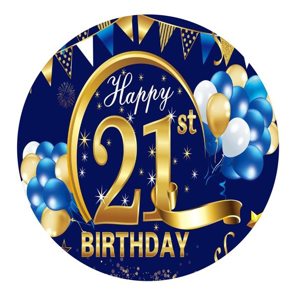 Happy 21st Birthday Blue Round Wooden Vinyl Signage 40CM