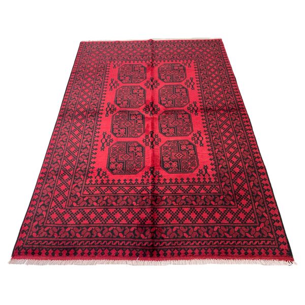 Red Afghan Hand-Knotted Area Rug - 237 x 161 cm