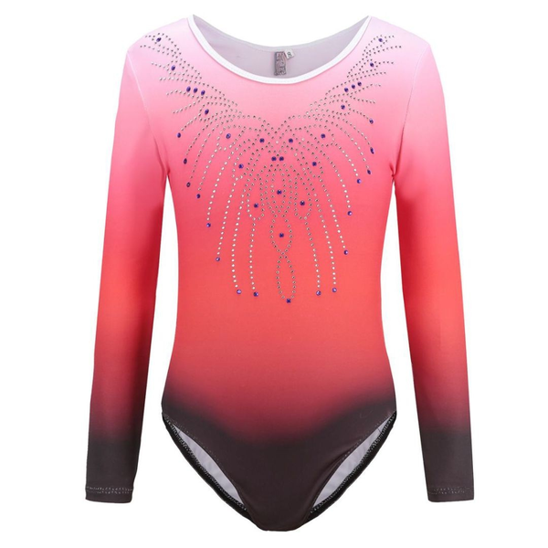 Red Rhinestone Long Sleeve Gymnastics Leotard
