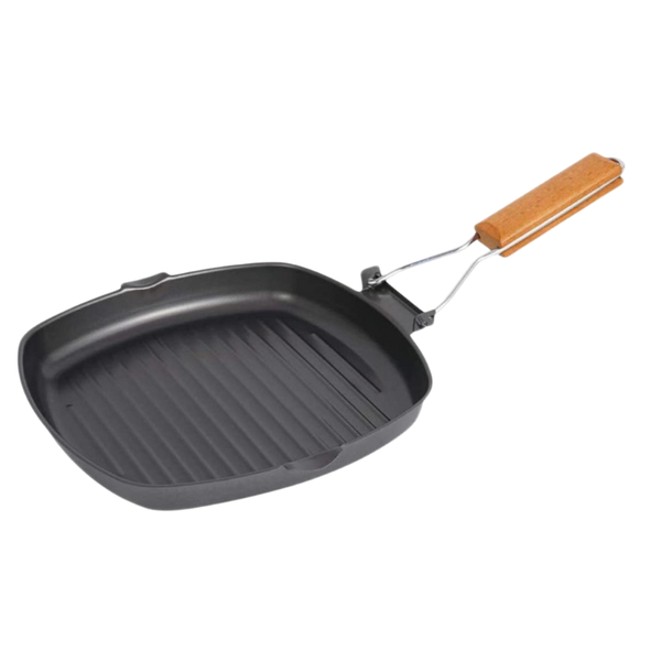Square Frying Pan Non Stick Square Grill Pan with Wooden Folding Handles