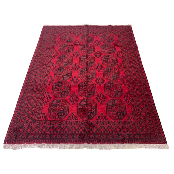 Elephant Foot Print Red Afghan Handmade Rug - 285 x 189 cm