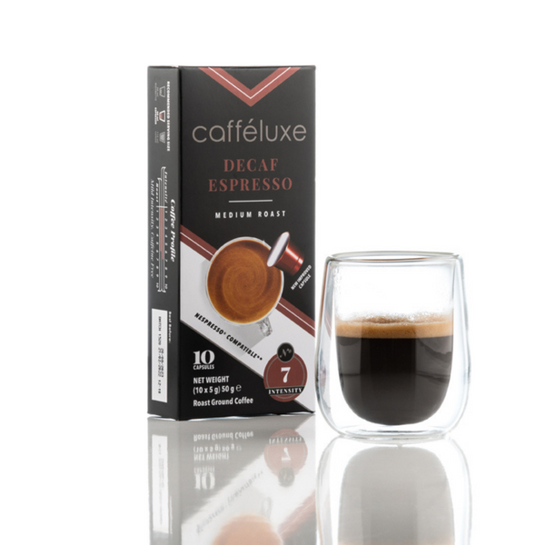 Caffeluxe Nespresso Compatible Decaf Espresso Coffee Capsules | 10 Box