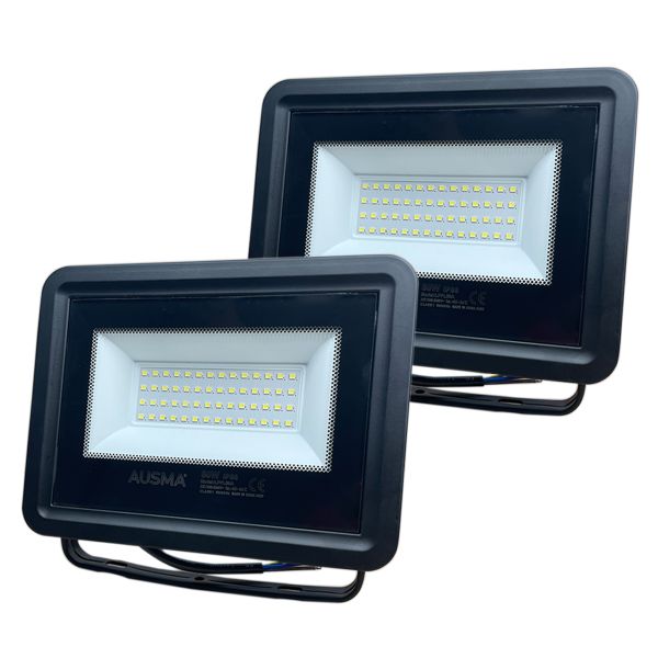 AUSMA 2 Pack 50W LED Floodlight IP66 Waterproof Flood Light for Outdoor