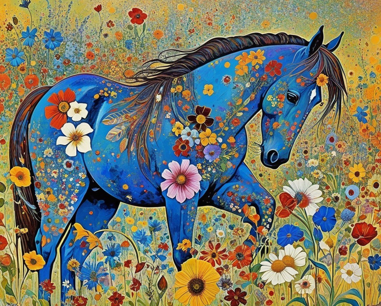 Modern Canvas Wall Art Home Decor - Blue Horse