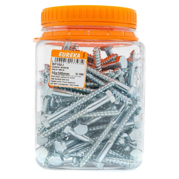 EUREKA Coach Screws Galvanised Mild Steel 10 x 100mm Q:100 BP152J