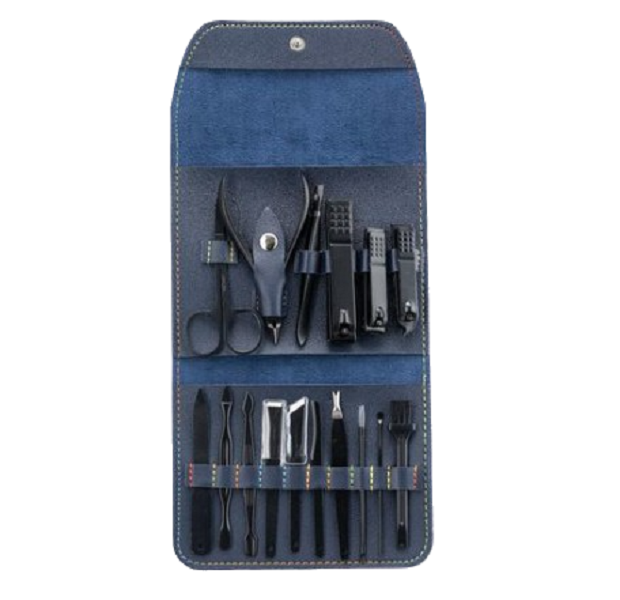 Dark Blue Professional Stainless Steel 16 Piece Manicure and Pedicure Set