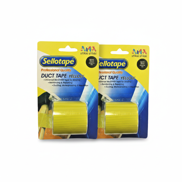 Sellotape Yellow Duct Tape 48mm x 5m - Hanging Pack - 2 Pack
