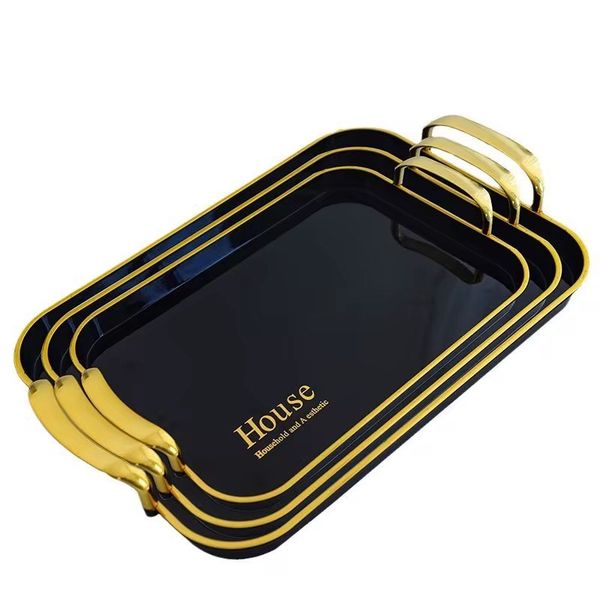 Serving Tray Fruit Dinner Food Tray Rectangle-Black-3 Pack