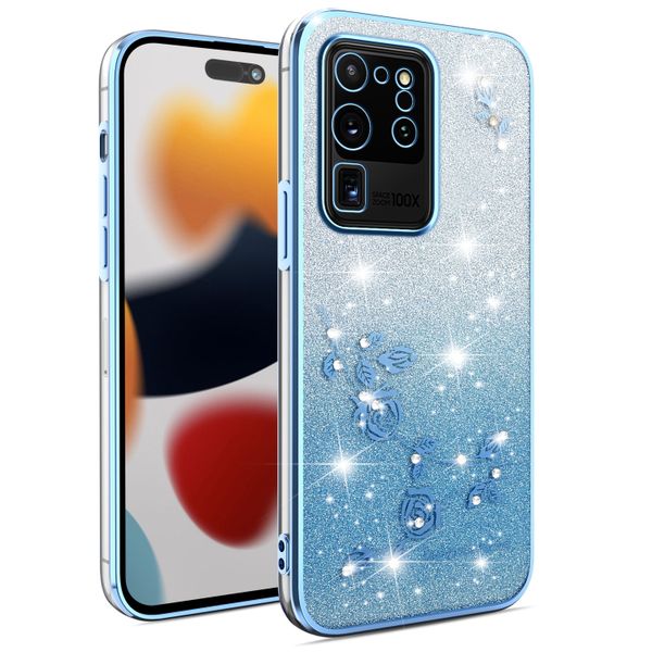 Phone Case Compatible With Samsung S20 Ultra Flowers Diamond Shining Cover