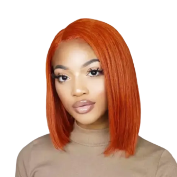 Full Frontal Brazilian Hair Wig, Orange Bob Cut Wig "10".