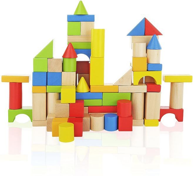 Wooden Building Blocks for Kids 100 Piece Stack and Play