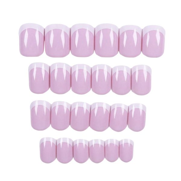 24Piece French White Trim Medium Square Fake Nails Set