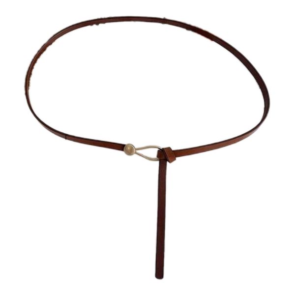 Brown PU Hook &amp; Loop Strap Skinny Belt