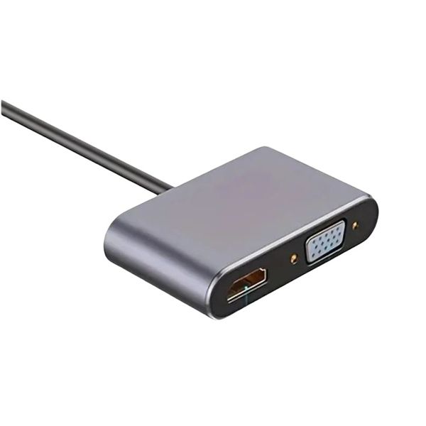 4-in-1 Type C Hub with 4K HD VGA USB 3.0 PD Charging for PC Laptop Gray