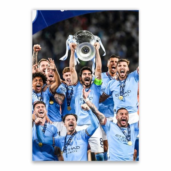 Man City Champions League Trophy Lift Poster - A1