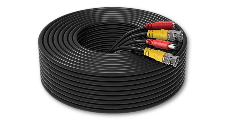 50m CCTV Power and Video Cable for Security Cameras - Plug and Play, Black