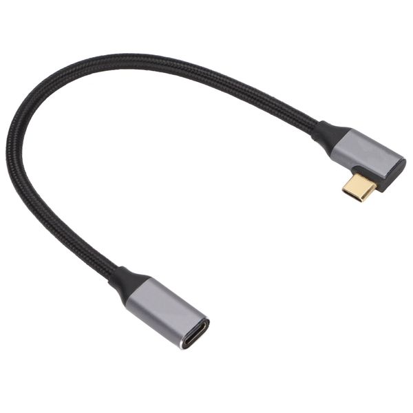 4K 100W PD 5A Gen 2 USB3.1 Type C Male to Female 25cm Right Angle Cord