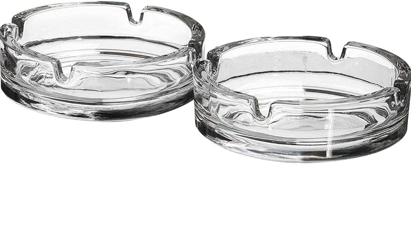Set of 2 - Round Glass Ashtrays 10cm