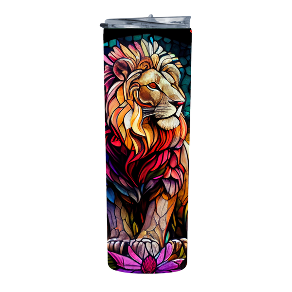 Lion Stained Glass 20 Oz Straight Skinny Tumbler 019