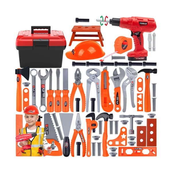 ALPHA X 65-Piece Deluxe Kids Tool Set with Toolbox Construction Toy Kit