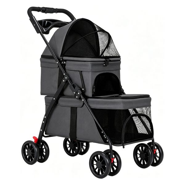 One-Click Folding Portable Double Layer Pet Stroller For Dogs Cats Pet Pram