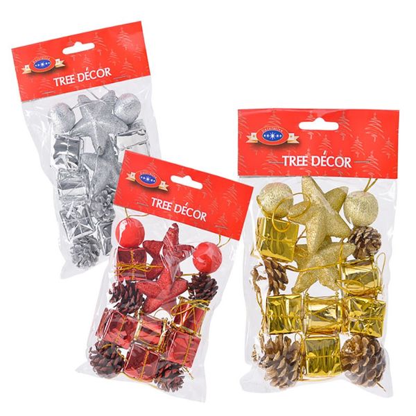 Bulk Pack x 5 Xmas Tree Decor Ball, Box, Cone 14pcs Per Pack