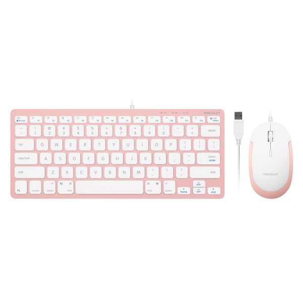 Macally - Compact Aluminum USB Keyboard and Quiet Click Mouse - Pink