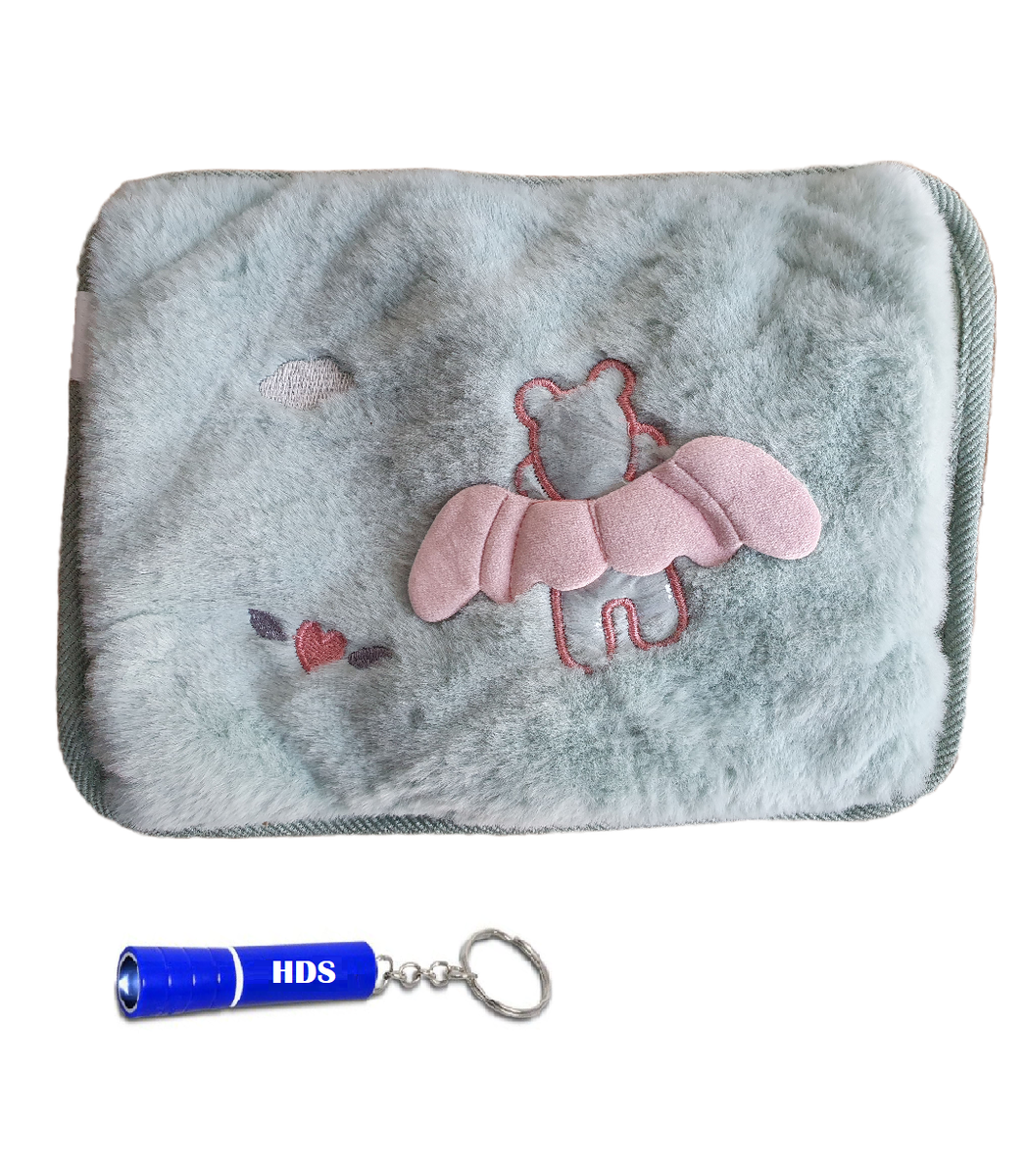 Electric Hot Water Bottle Winged Bear with HDS Branded Keyring Torch