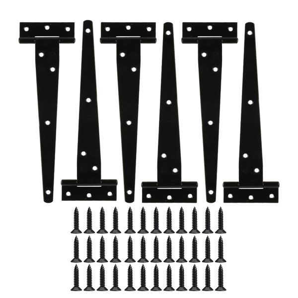 6Piece T-Strap Shed Door Hinges Heavy Duty Gate Strap Hinges for Barn Door