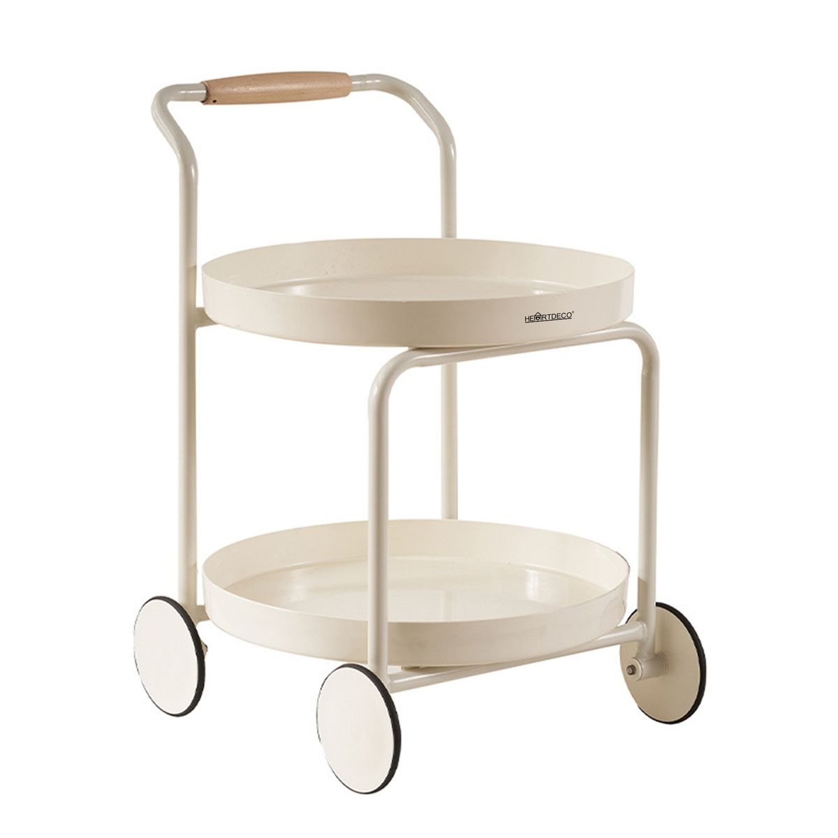 2 Tier Side Table With Wheels Storage Trolley - Cream