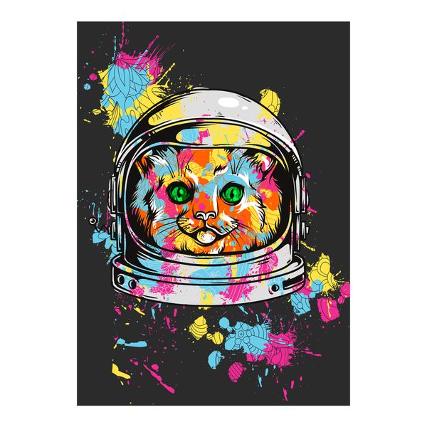 Colourful Grey Astronaut Cat Fleece Blanket image