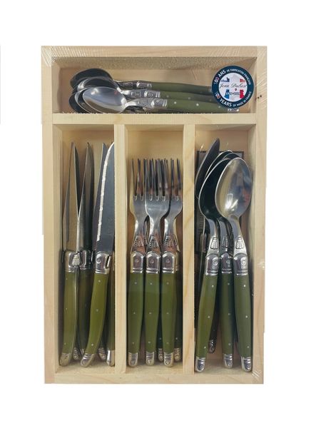 Laguiole By Jean Dubost 24 Piece Cutlery Set Kaki Green in WoodTray