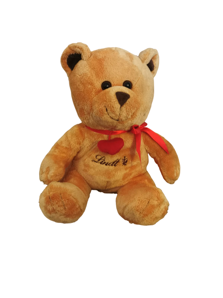 Golden Brown Lind Teddy Bear with Red Ribbon - 23cm x 27cm
