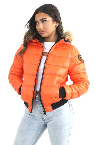 Hooded Faux Fur Trim Orange Puffer Jacket | Buy Online in South Africa ...