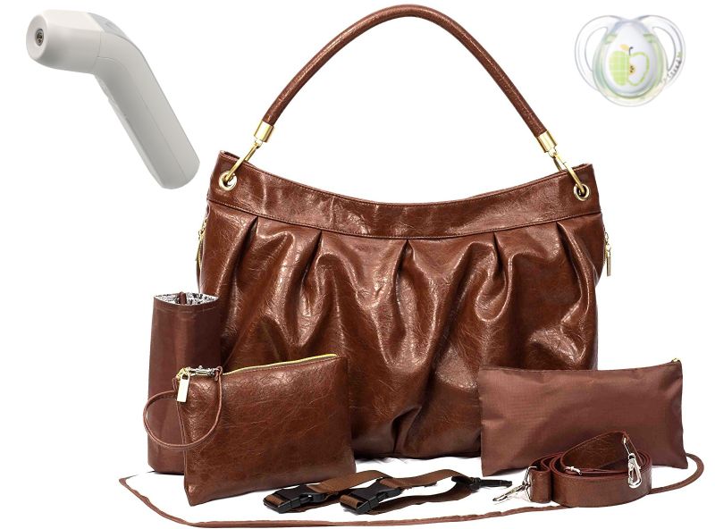Newborn Baby Kit W Brown Nappy Changing Bag, Dummy Pacifier , Thermometer